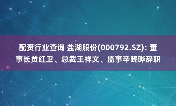 配资行业查询 盐湖股份(000792.SZ): 董事长贠红卫、总裁王祥文、监事辛晓晔辞职